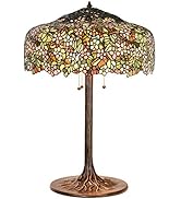 Bieye L10552 Cherry Blossom Tiffany Style Table Lamp with Tree Trunk Brass Base, 22