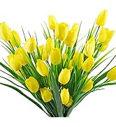 Ruidazon 6 Bundles Tulips Artificial Flowers,30 Heads Outdoor Artificial Tulip Faux Plastic Green...