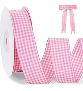 TONIFUL 1 Inch x 25 Yards Pink Gingham Buffalo Ribbon Plaid Checkered Ribbon for Gift Wrapping, H...
