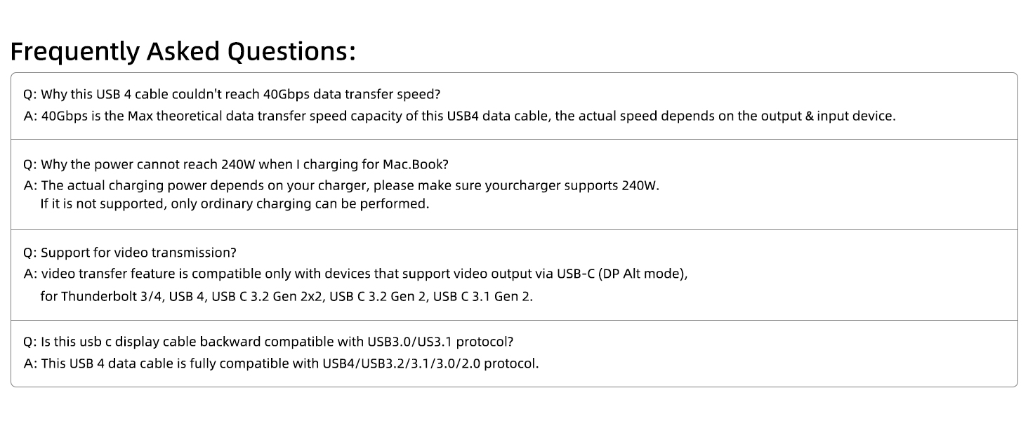 USB C to USB C Cable, 240W Fast Charging, 40Gbps Data Transfer, 8k/4k Video Output