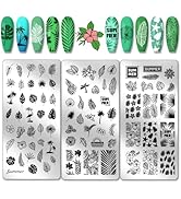 PH PandaHall 3pcs Palm Leaf Nail Art Templates, 87 Patterns Summer Plant Nail Stamping Coconut Tr...