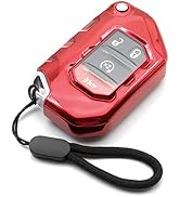 Compatible with Jeep Wrangler JL JLU Rubicon Jeep Gladiator JT Sahara JLU Red TPU Flip Key Fob Co...