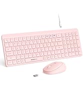 Pink Wireless Keyboard and Mouse Combo for Desktop Mac iPad Bluetooth 2.4 Ghz Rechargeable Slim S...