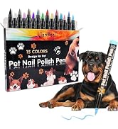 JanFeel Dog Nail Polish Pens,15 Colors No Odor Fast Dry Pet Nail Polish Set for Puppy and Cat Pet...