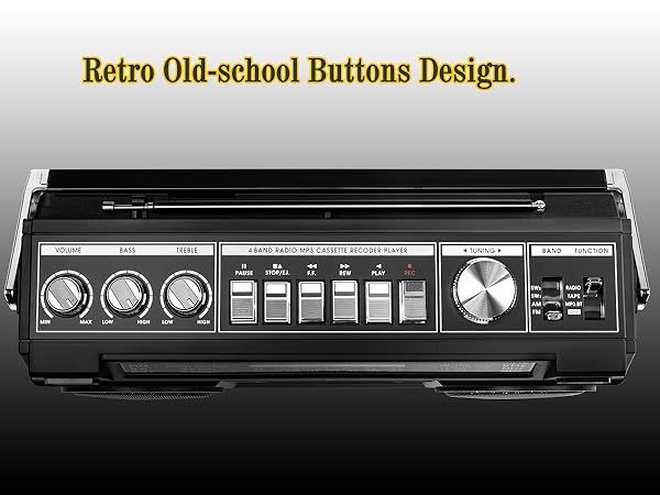 The Old-school buttons design cassette player boombox