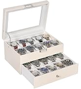 BEWISHOME Watch Case, 20-Slot Watch Box for Men, 2-Layer Watch Display Case with Large Glass Lid ...