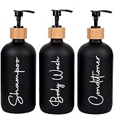 Glass Shampoo and Conditioner Pump Bottles Soap Dispenser Bamboo Pump Head Empty Glass Refillable...