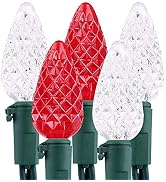 Brizled Red & White C5 Christmas Lights, 33ft 100 LED Christmas Tree Lights, Connectable 120V UL ...