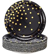 CENLBJ Black Gold Paper Plates 100PCS,7inch Black and Gold Dots Dessert Plates,Disposable Round P...