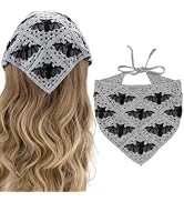 BQSAZHYJ Gothic Crochet Headbands Bat Pattern Bandana for Women, Cotton Knit Triangle Headband Gr...