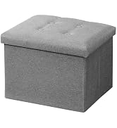 AmasSmile Ottoman with Storage,17" Folding Linen Foot Rest Chest,Grey | Ottoman Storage Foot Ches...