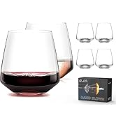 Stemless Wine Glasses Set of 6 13.5oz, Hand Blown Red White Wine Glasses Unique Gifts for Him Her...