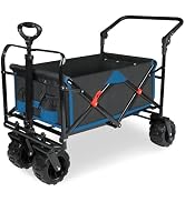 Taifa Foldable Collapsible Wagon Cart with Extra Push Pull Handle, Heavy Duty Portable Folding Be...