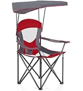 Folding Camp Chair with Retractable UPF 50+ Shade Canopy, Portable Camping Lounge Chair Lawn Chai...