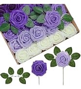 InnoGear Artificial Flowers, 50 Pcs Shades of Purple Foam Fake Roses Bulk with Stems for Decorati...