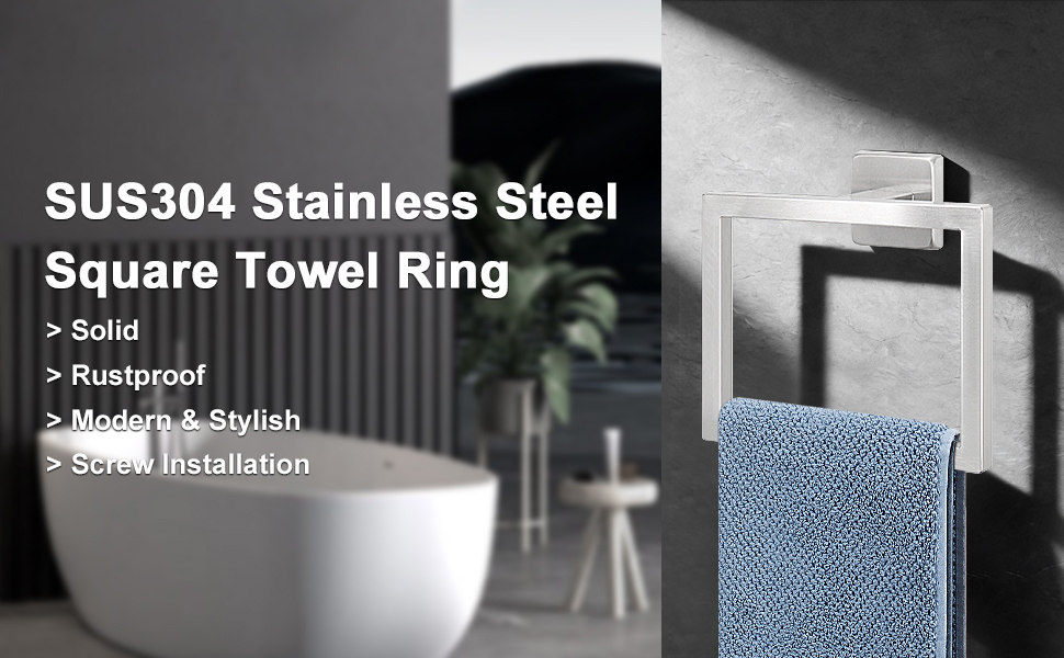 Square SUS304 Stainless Steel Hand Towel Holder for Bathroom Wall
