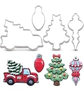 LILIAO Christmas Cookie Cutter Set - 4 Piece - Pickup Truck with Christmas Tree, Christmas Tree w...