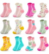 HYCLES Toddler Girl Socks, Non-Slip Cartoon Crew Socks with Grips for 6-12 Month Baby 1-7 Years Kids