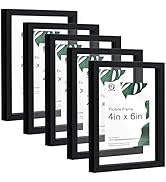 HappyHapi 5 Pack 4x6 Floating Picture Frames, Black Double Glass Float Picture Frames Display Pho...