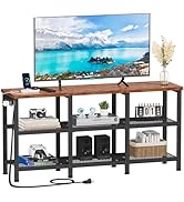 Furologee TV Stand with Power Outlets, Small Entertainment Center with Open Storage Shelves, Medi...
