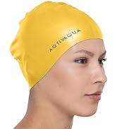 AqtivAqua Silicone Swim Cap Waterproof // Comfortable Swimming Cap for Women Men Adult and Kids