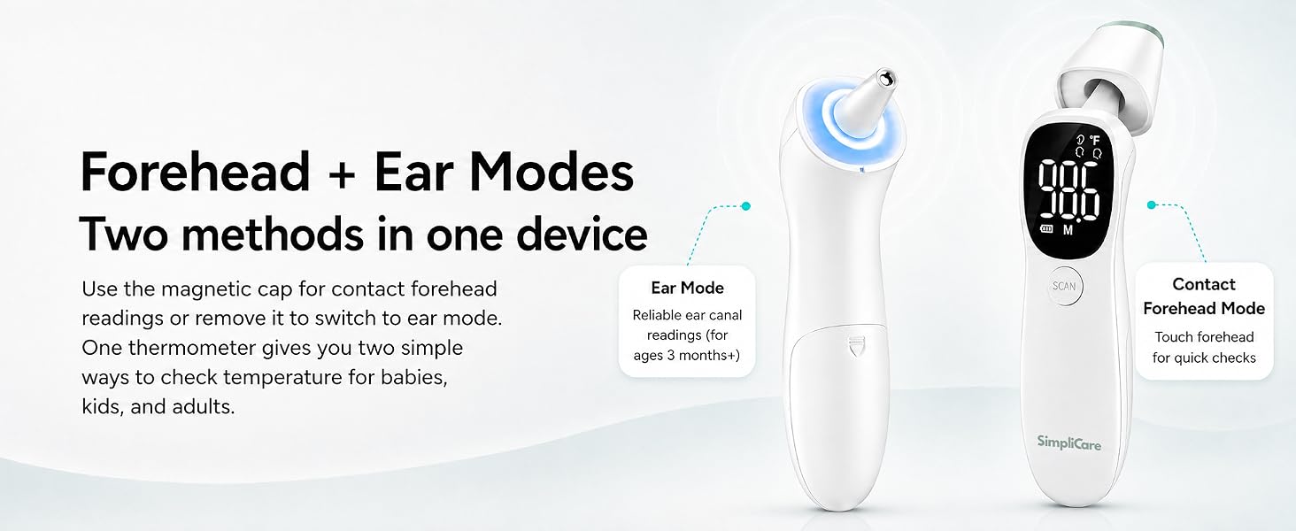 SimpliCare AET-R842 infrared thermometer for forehead, ear, and object temperature checks