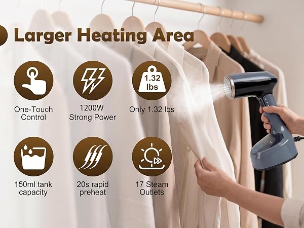 20s Fast Heat-Up – Steam Ready for Clothes, Curtains, and Delicates in Seconds