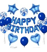 WEIKA 27 Pcs Dark Blue Birthday Decorations, 3D Foil Dark Blue Happy Birthday Balloon Banner, Pen...