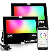ILC LED Flood Light 30W Outdoor RGB Color Changing, Smart Floodlights RGBW 2700K Warm White & 16 ...