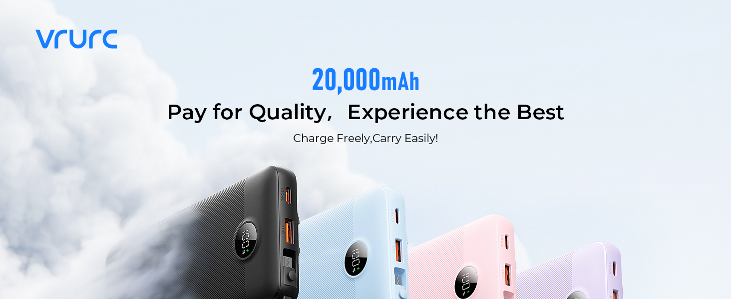 portable chager usb c 20000mah power bank type c fast charging battery pack built in cables