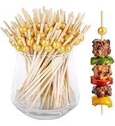 200PCS Gold Pearl Cocktail Picks, 4.7 IN Long Fancy Toothpicks for Appetizers, Decorative Bamboo ...