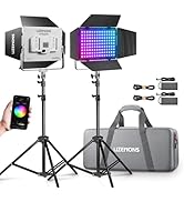 Godox LP600R RGB LED Video Light with Barndoor, 2-Pack 60W 1800K-10000K 9270Lux LED Panel Light w...