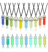 TXIN 10 Pcs Glow in the Dark Crystal Pendant Necklace, Luminous Hexagonal Moonstone Necklace, Flu...