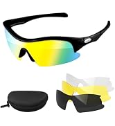 Hurdilen Polarized Kids Cycling Sunglasses, 4 UV Interchangeable Lenses, Boys Girls Lightweight G...