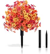 Artificial Topiary Ball Flowers with Ground Stake, 3-Color Fall Mix | UV Resistant Fake Flowers f...