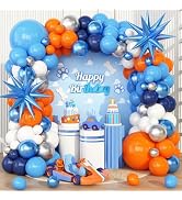 KARLURE Blue and Orange Balloons Arch Kit Garland with White Navy Metallic Blue Silver Balloons f...