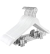 TOPIA HANGER Wooden Suit Hangers with Adjustable Metal Clips (10 Pack), Solid Smooth Wood Clothes...