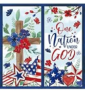 JarThenaAMCS 9Pcs Patriotic Window Clings One Nation Under God Sticker Double-Sided Red White Blu...