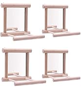 HANZE Bird Mirror with Swing Hummingbird Swing Bird Perches for Parrots Stand Wooden Swing Toy fo...