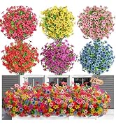 SHareconn 24 Bundles Artificial Flowers for Outdoors Spring Decoration, Fake Silk Realistic Faux ...