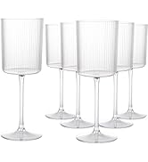 Ciaell 12 PCS Plastic Ribbed Wine Glasses - 10 OZ Plastic Square Wine Glasses with Stem - Disposa...
