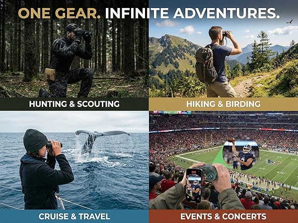 12x25 Binoculars Hunting Hiking Birding Cruise Travel Concerts. Tactical Molle Pouch Phone Adapter.