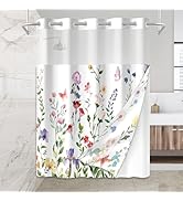 Mightree No Hook Shower Curtain Set with Snap in Fabric Liner for Bathroom,with See Through Top W...