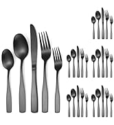 A · HOUSEWARE Black Matte Flatware With Square Handle Stainless Steel Cutlery Set for 6 Modern Si...