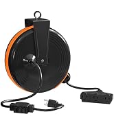 WILAWELS 30 Ft Retractable Extension Cord Reel, 16/3 Gauge SJTOW Power Cord with 3 Electrical Out...