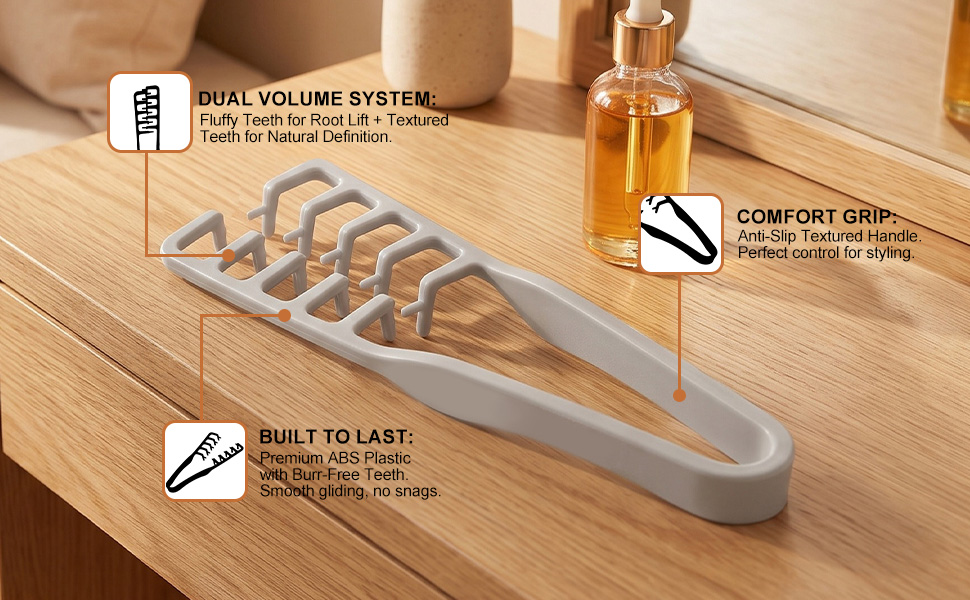 Texture comb details showing dual volume system ABS material and anti-slip grip