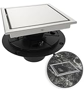 WEBANG 6 Inch Shower Square Drain Brushed Floor Drain with Flange Reversible 2-in-1 Cover Tile In...