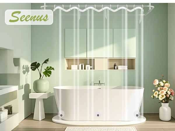 Seenus Bathroom PEVA Clear Shower Curtain Liner Weighted with 3 Large Magnets