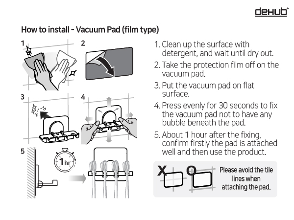 10 DeHUB Vacuum Pad Toothbrush Holder (4brush) VTB4-CC60 PA+ 600 How to Install