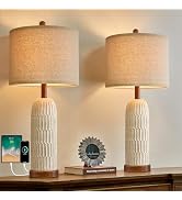 OYEARS 26.5" Bedside Table Lamps Set of 2, Farmhouse Table Lamp with USB A+C Charging Ports,Vinta...